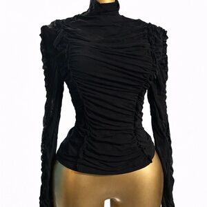 SHEIN Black Ruched Long Sleeve Turtleneck Top